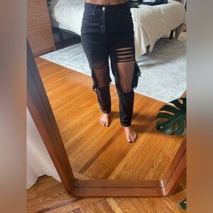 Womens PacSun Black Distressed Ultra High Rise Slim Jeans